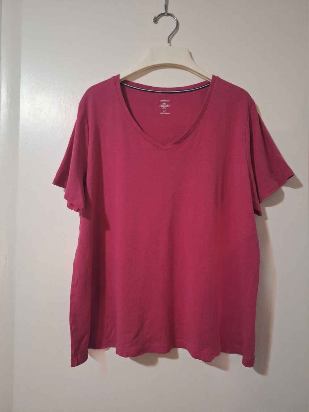 Croft & Barrow Pink Cotton Classic Tee V-Neck Size 1X